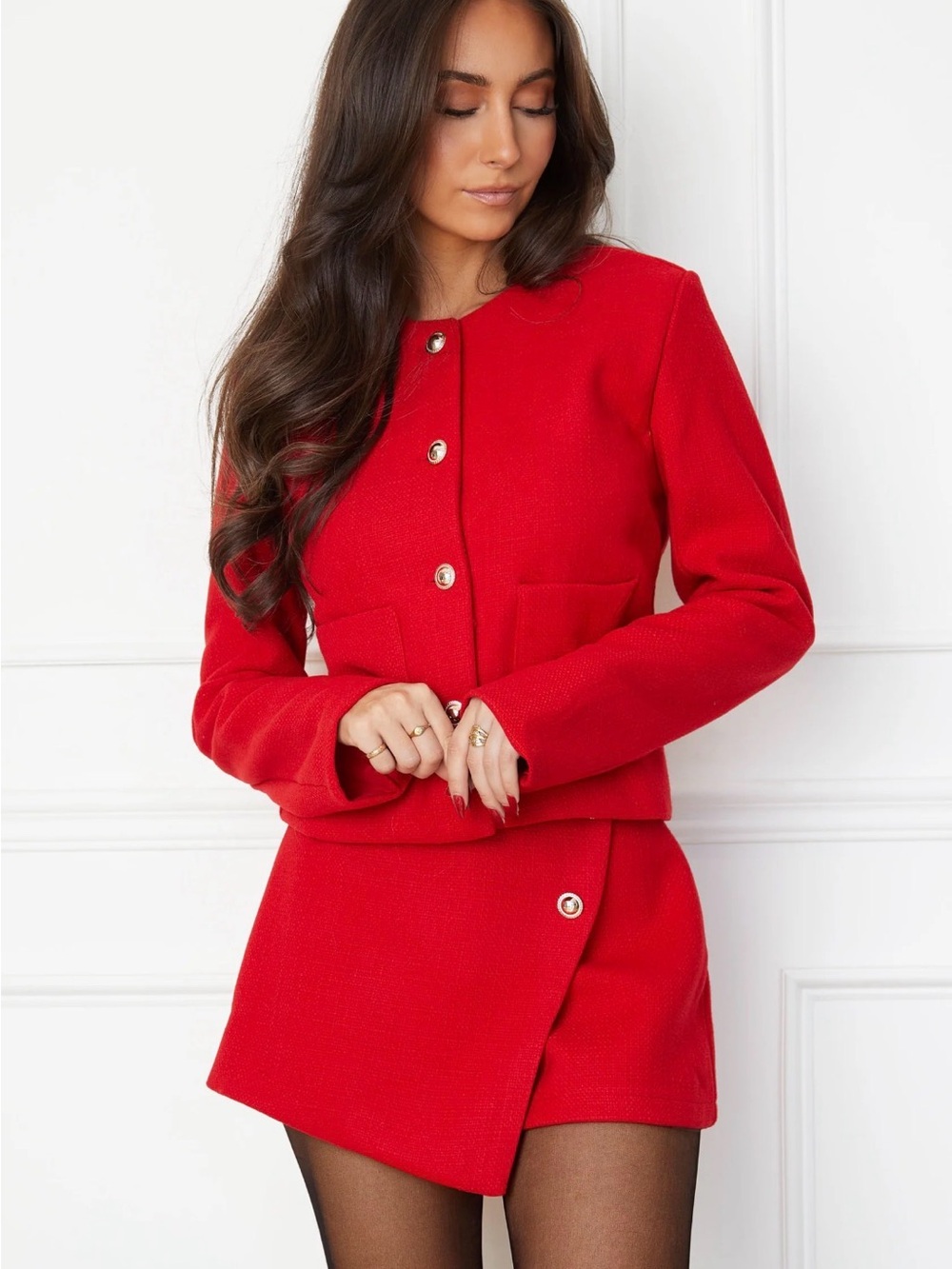 Women's Red Cropped Button Blazer